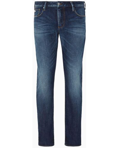 Emporio Armani J06 Slim-fit, Bleached-effect Comfort-denim Jeans - Blue