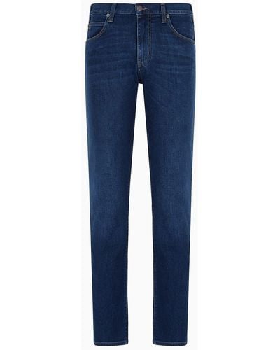 Emporio Armani J45 Regular-fit Washed Twill Comfort-denim Jeans - Blue