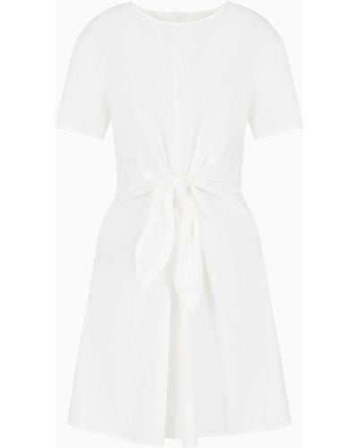 Emporio Armani Short-sleeved Poplin Shirt Dress With Sash - White