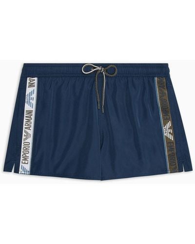 Emporio Armani Asv Recycled Fabric Swim Shorts With Logotape Band - Blue