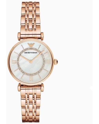Emporio Armani Two-hand Rose Gold-tone Stainless Steel Watch - White