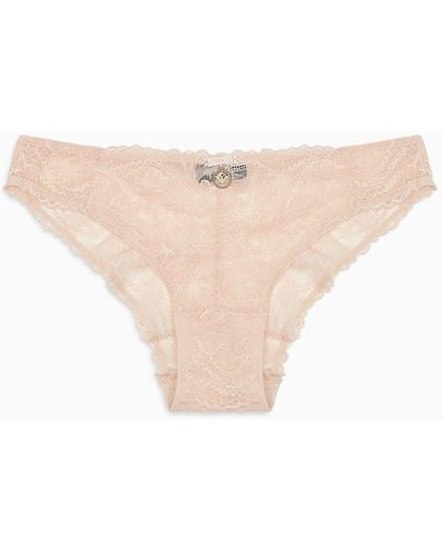 Emporio Armani Asv Eternal Lace Recycled Lace Briefs - Natural