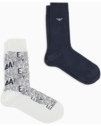 Emporio Armani Two-pack Of Socks With Jacquard Logo - Blue