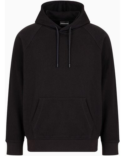 Emporio Armani Oversized, Hooded Jersey Sweatshirt With Embossed Logo - Black
