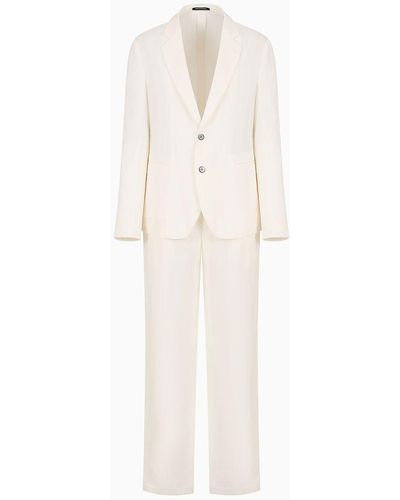 Emporio Armani Modern-fit Single-breasted Suit In Viscose And Linen-blend Crêpe - White