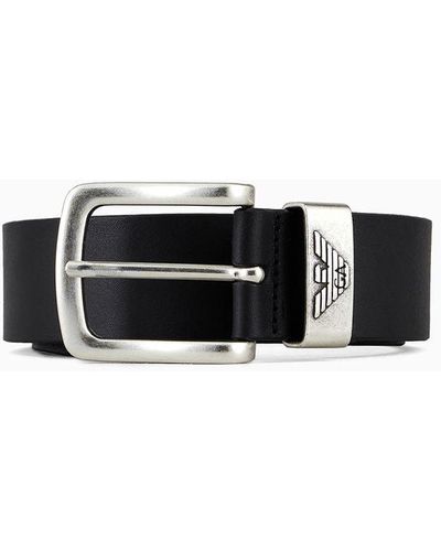 Emporio Armani Leather Belt With Logo Buckle - White