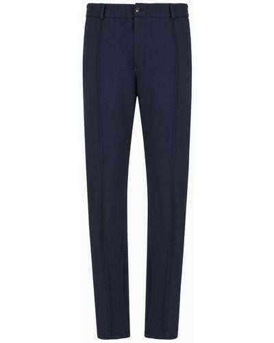 Emporio Armani 3d-effect Technical Jersey Pants With Ribbing - Blue