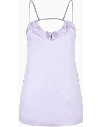 Emporio Armani Technical Duchess Satin Dress With Shoulder Straps And Ruffles At The Neckline - Purple