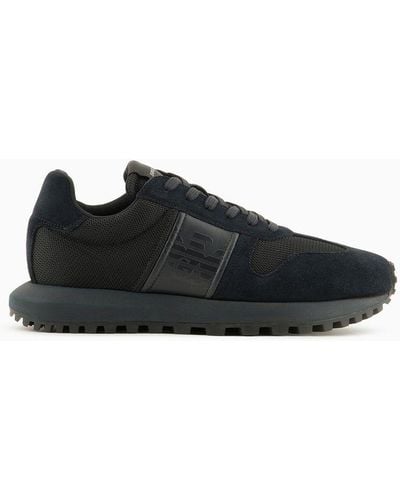Emporio Armani Mesh Trainers With Suede Details - Black