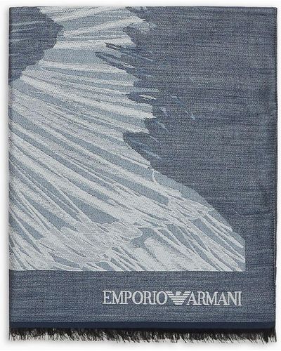 Emporio Armani Virgin-wool And Modal Blend Stole With The Collection Print - Grey