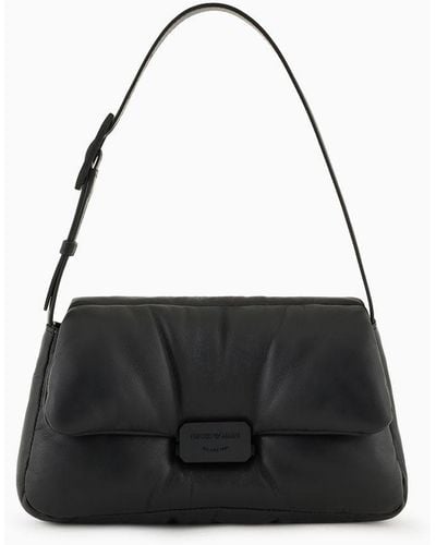 Emporio Armani Baguette Shoulder Bag In Puffy Nappa Leather - Black