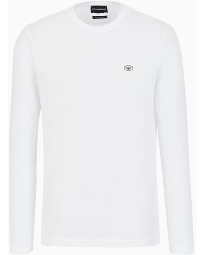 Emporio Armani Pull En Jersey Supima Stretch Avec Micro-écusson Logo - Blanc