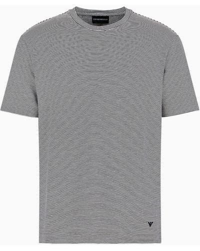 Emporio Armani Striped Jersey T-shirt In A Bamboo Viscose Blend - Grey