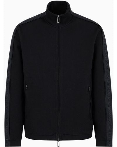 Emporio Armani Double-jersey Full-zip Sweatshirt With Logo Tape - Black