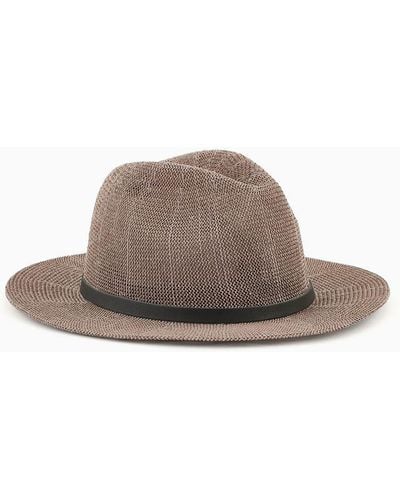 Emporio Armani Paper-yarn Fedora Hat With Strap - Brown