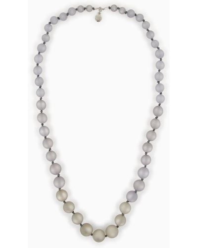 Emporio Armani Long Necklace With Pearl-effect Gradient Spheres - White