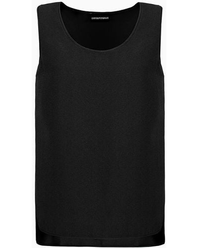 Emporio Armani Stretch Sablé Fabric Top With Side Slits - Black