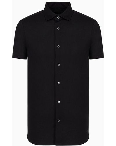 Emporio Armani Asv Lyocell-blend Jersey Short-sleeved Shirt - Black