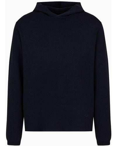 Emporio Armani Oversized Hooded Jumper In A Plain-knit Viscose - Blue
