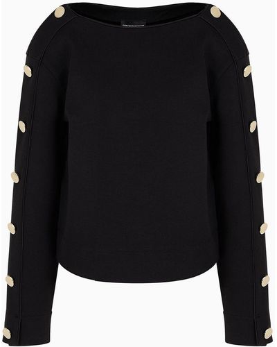 Emporio Armani Boat-neck Sweatshirt With Golden Buttons - Black