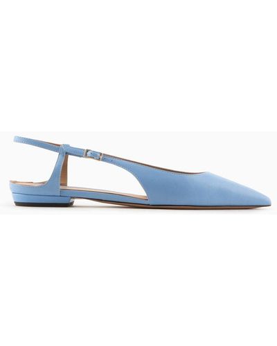 Emporio Armani Nappa-leather Slingback Ballerinas With Pointed Toe - Blue