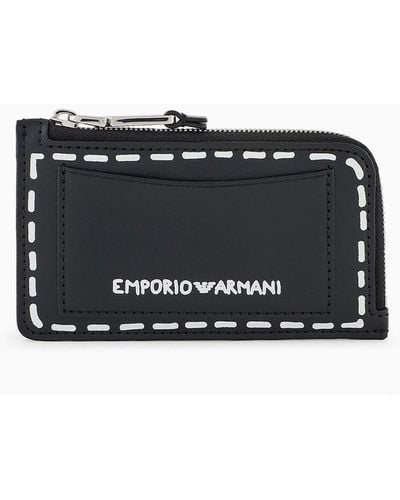Emporio Armani Trompe L'œil-print Card Holder With Wrap-around Zip - Black