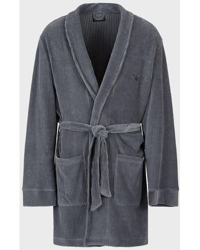 Emporio Armani Ribbed Chenille Dressing Gown - Grey
