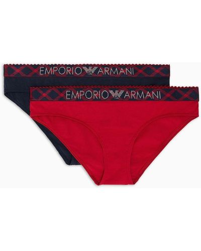 Emporio Armani Two-pack Of Tartan Christmas Cotton Briefs - Red