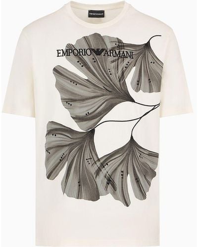 Emporio Armani Jersey T-shirt With Stylised Flower Embroidery And Print - Grey