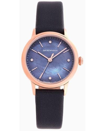 Emporio Armani Swiss Made Automatic Blue Leather Watch