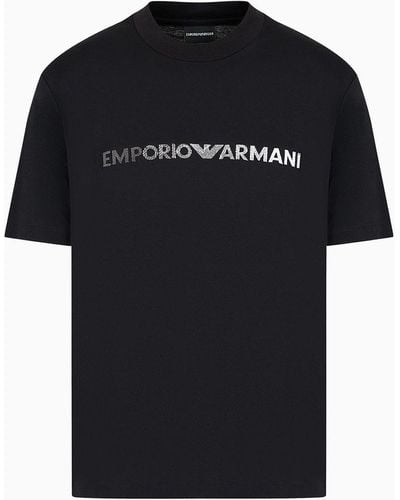 Emporio Armani Camiseta De Punto Pima Con Bordado De Logotipo - Negro