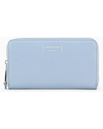 Emporio Armani Asv Zip-around Wallet In Ecological Leather - Blue