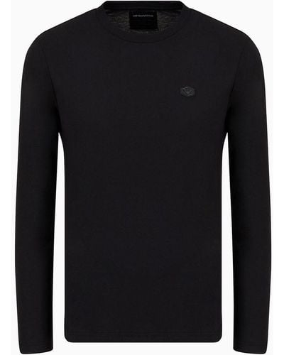 Emporio Armani Supima Jersey Sweater With Micro Logo Patch - Black