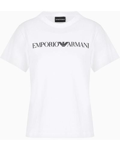 Emporio Armani T-shirt In Jersey Organico Con Stampa Logo Asv - Bianco