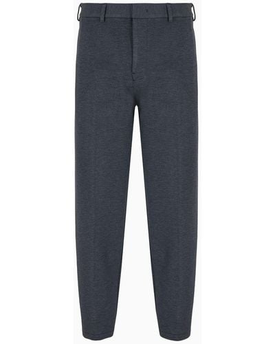 Emporio Armani Tapered Pants In Technical Jersey - Blue