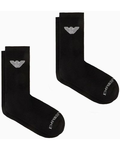 Emporio Armani Two-pack Of Terrycloth Socks With Sports Logo - Black