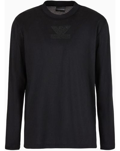 Emporio Armani Asv Clubwear Oversize Jumper In Lyocell-blend Jersey With Rhinestone Patch - Black