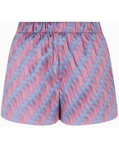 Emporio Armani Two-tone Wave-pattern Jacquard Elasticated-waist Shorts - Purple