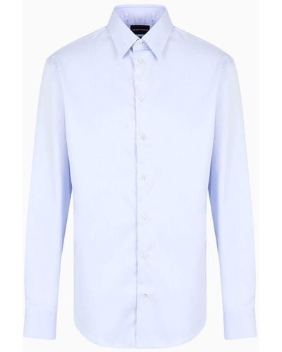 Emporio Armani Camisa De Corte Moderno Con Cuello Rígido De Algodón Elástico De Fácil Planchado - Azul