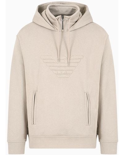 Emporio Armani Hooded Jersey Sweatshirt With Embossed Domed Logo - Natural