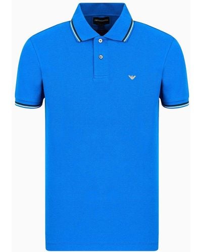 Emporio Armani Slim-fit Stretch Piqué Polo Shirt With Micro Eagle - Blue