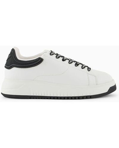 Emporio Armani Sneakers In Pelle Con Retro Gommato - Bianco