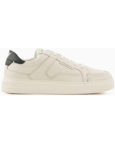 Emporio Armani Hammered-leather Trainers - White