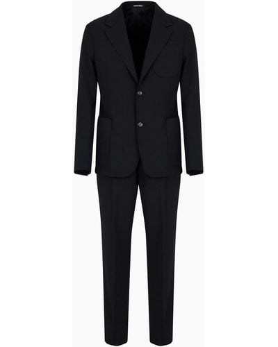 Emporio Armani Costume À Simple Boutonnage En Toile De Laine Vierge Bi-stretch - Noir