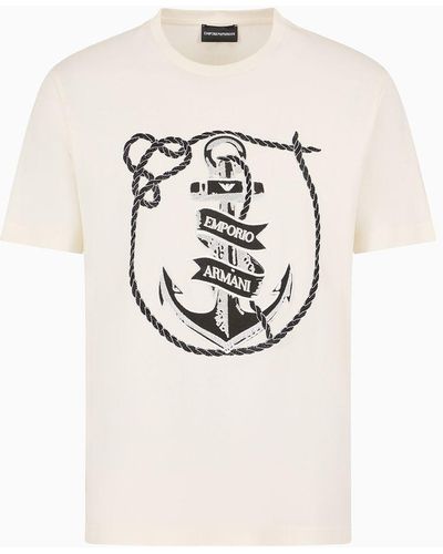 Emporio Armani Asv T-shirt Aus Jersey Mit Anker-stickerei Und Logo - Weiß