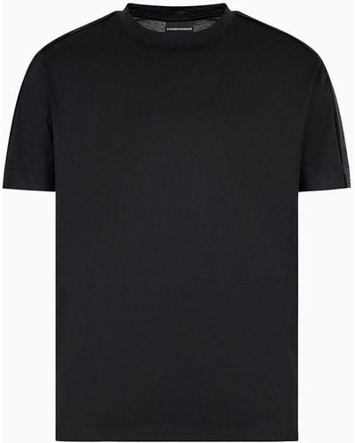 Emporio Armani T-shirt En Jersey Mélange Lyocell Avec Ruban Du Logo En Relief Asv - Noir