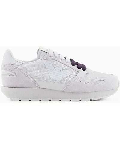 Emporio Armani Mesh Sneakers With Suede Details And Eagle Patch - White