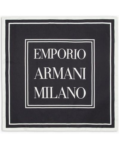 Emporio Armani Fular De Seda Pura Con Estampado Milano - Negro