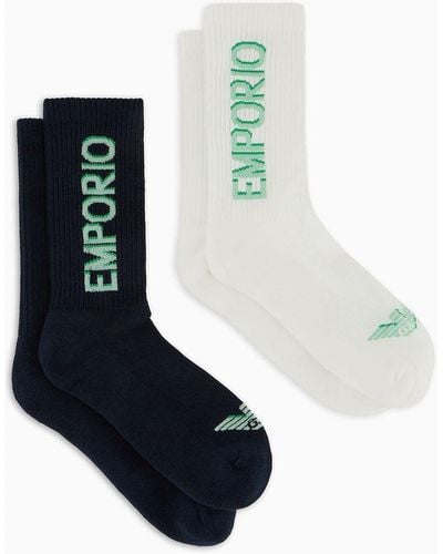 Emporio Armani Pack 2 Calze In Spugna Con Lettering Logo Sporty - Bianco
