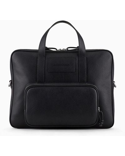 Emporio Armani Tumbled Leather Briefcase - Black